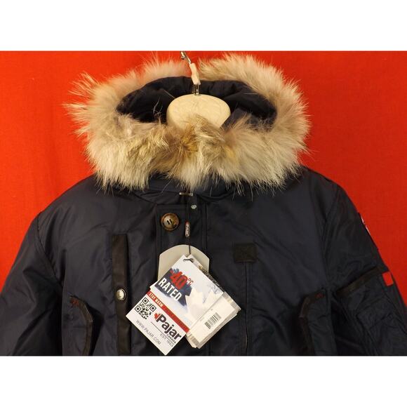 NEW PAJAR CANADA BLUE NYLON COYOTE FUR HOODIE EAGLE GOOSE DOWN JACKET XL - Picture 4 of 9